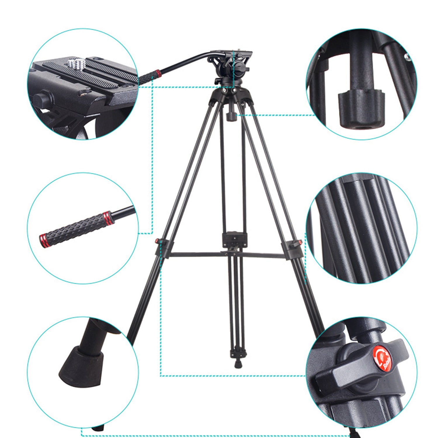 GDX 985 Profesyonel Video ve Fotoğraf Tripod 10kg Taşıma Kapasiteli VH07 Fluid Kafa 176cm Boy