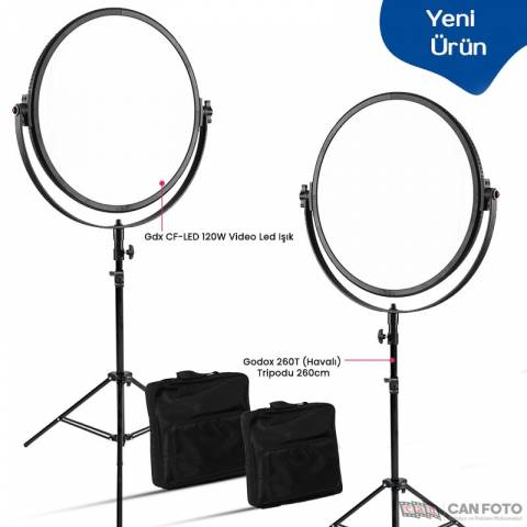 GDX CF-120W 2’li LED Video Işığı Seti 240W 24000LM CRI 95+ BiColor Panel 260T 2.4G Kumandalı Havalı Ayaklı Tam Set