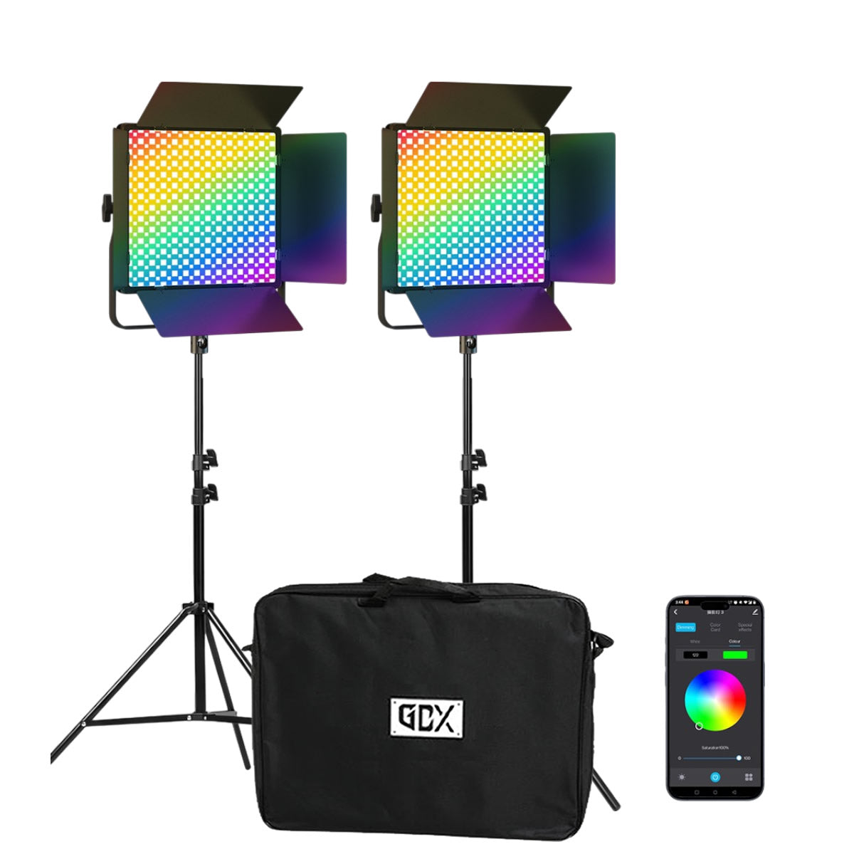 GDX CF-900R Rgb Led İkili Video ve Fotoğraf Işık Seti + 2 Adet GDX BW38 Panel LED Softbox (38 cm) HEDİYELİ
