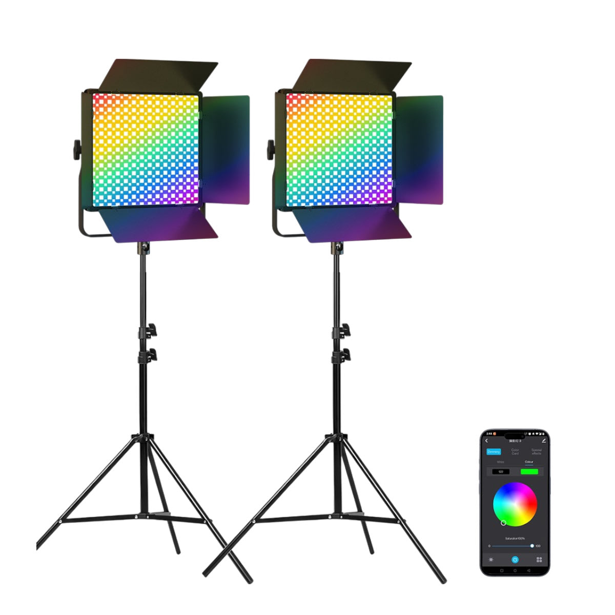 GDX CF-900R 2’li RGB LED Video Işığı Seti 14 Efektli 45W+35W Bluetooth APP Kontrollü 260cm Ayaklı Çantalı Full Set