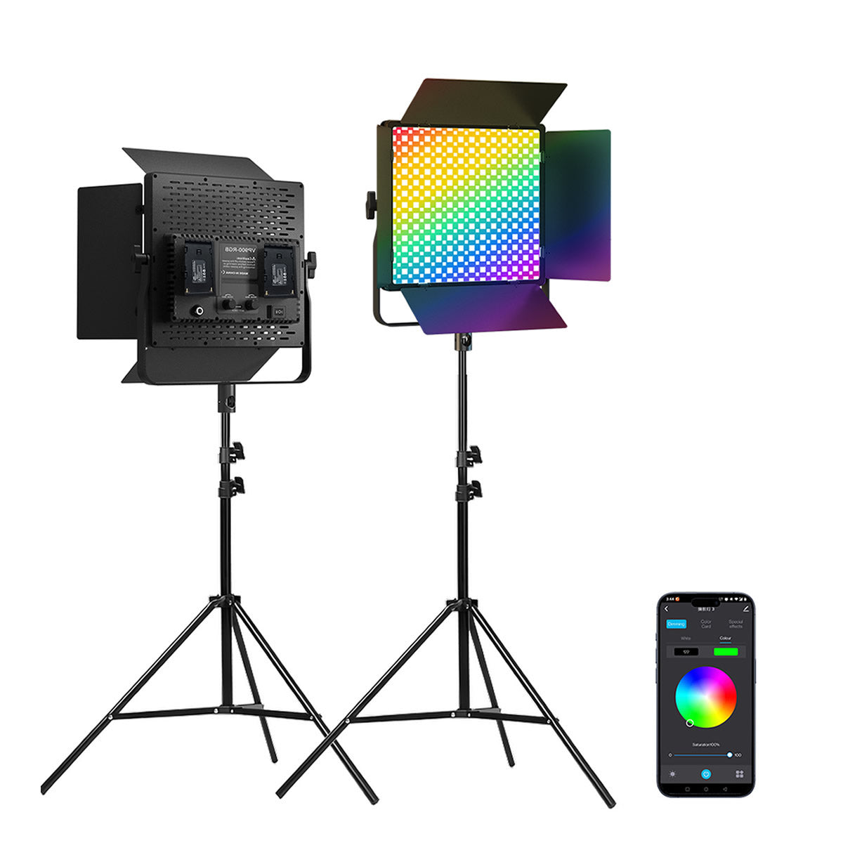GDX CF-900R 2’li RGB LED Video Işığı Seti 14 Efektli 45W+35W Bluetooth APP Kontrollü 260cm Ayaklı Çantalı Full Set