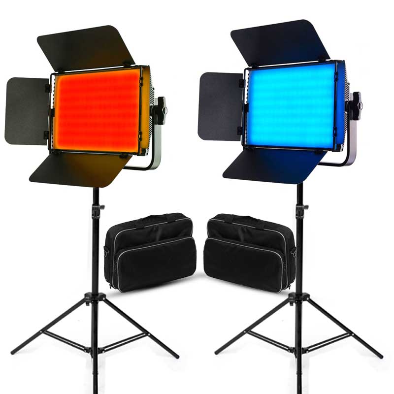 GDX CF-LED 600RGB 2'li LED Işık Seti 3200-5600K Toplam 120W Güç Bi-Color ve RGB Işık Ayaklı Çantalı Set