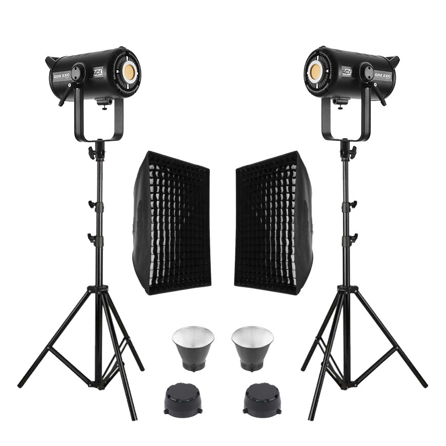 GDX EXC-220C-II Bi Color LED Video Işığı 2’li Set 460W 2x Izgaralı Softbox 260cm Ayak Full Set