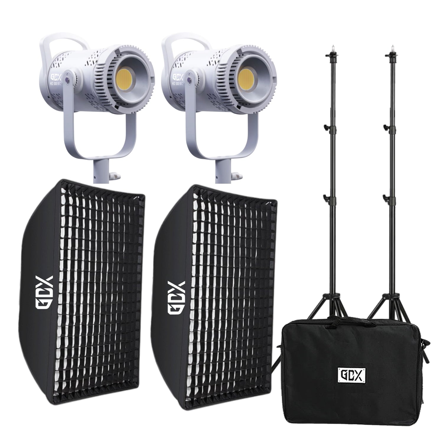 GDX HD-300III C 600W LED 2'li Set 32.000 Lümen Bi-Color Bowens Mount Gridli Softbox Video Fotoğraf Işık Seti