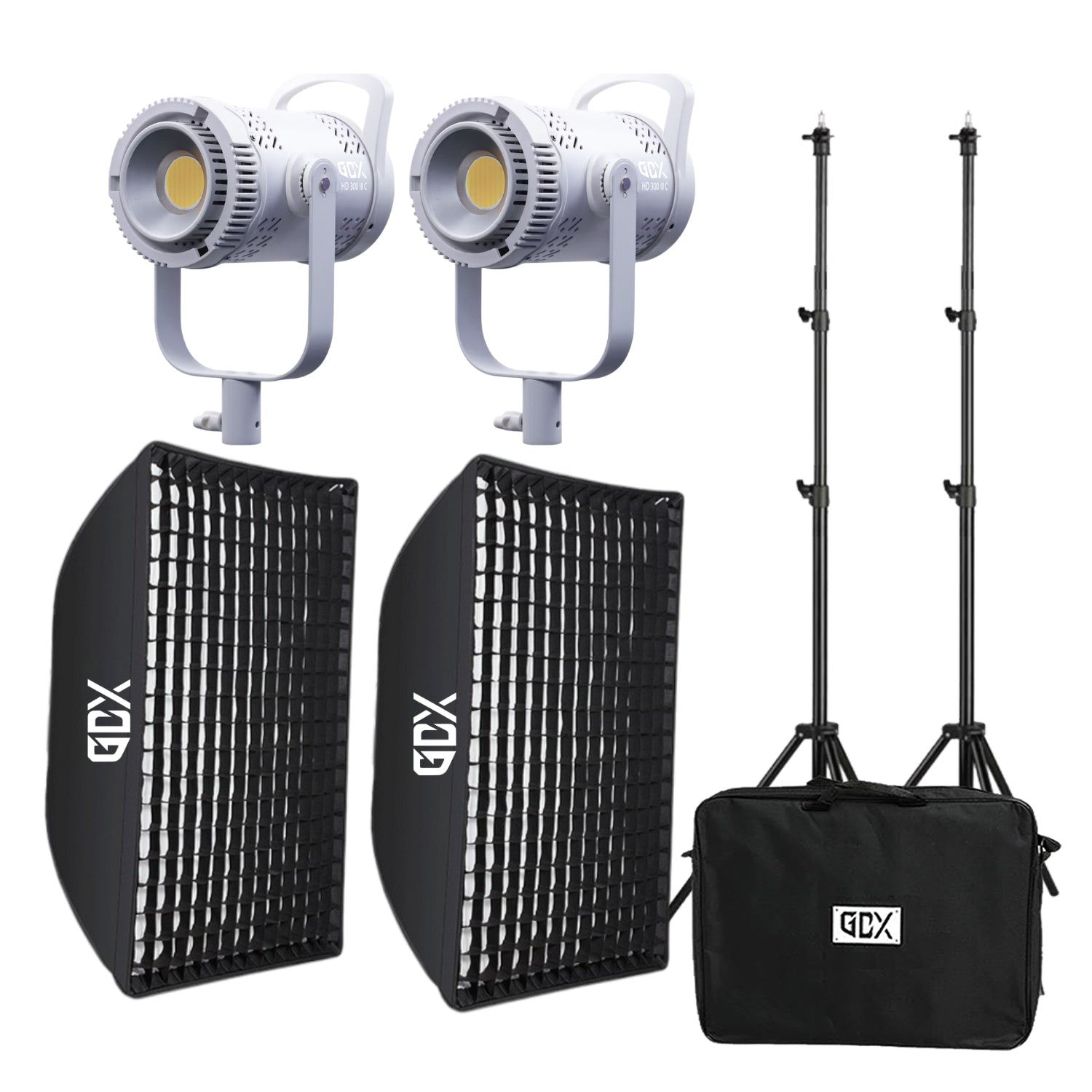 GDX HD-300III C 300W LED 2'li Set 32.000 Lümen Bi-Color Bowens Mount Gridli Softbox Video Fotoğraf Işık Seti