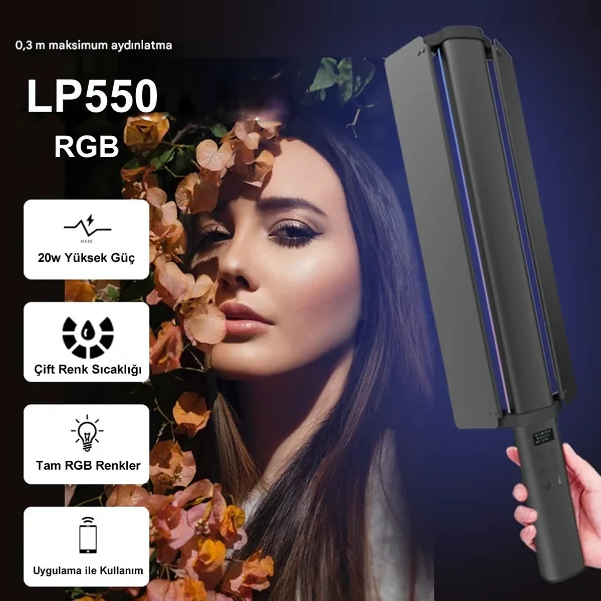 Gdx LP550 RGB Led Şarj Edilebilir Fotoğrafçılık ve Video için Renkli Işık Çubuğu