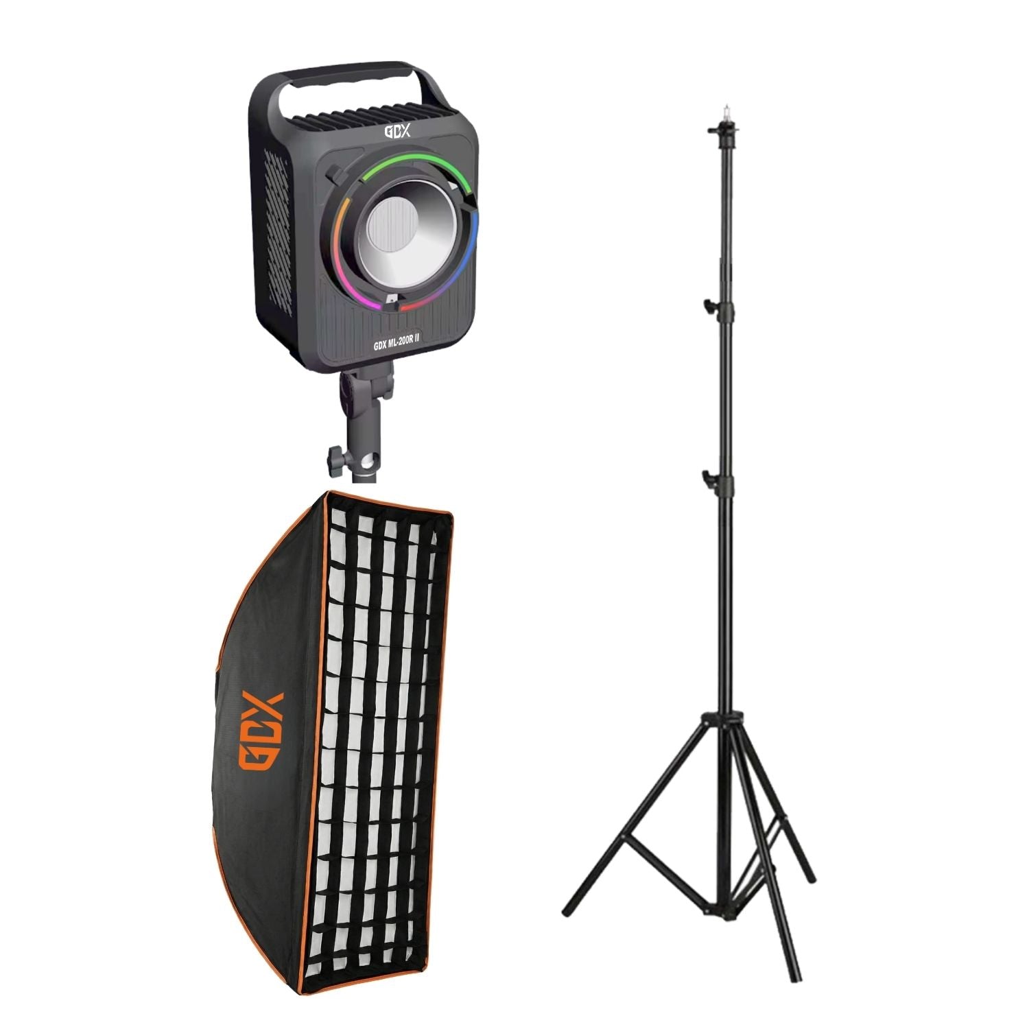 GDX ML-200R II 200W RGB WY LED Video Işık Seti 2700K-8500K Softbox 260cm Ayaklı Sürekli Işık Seti