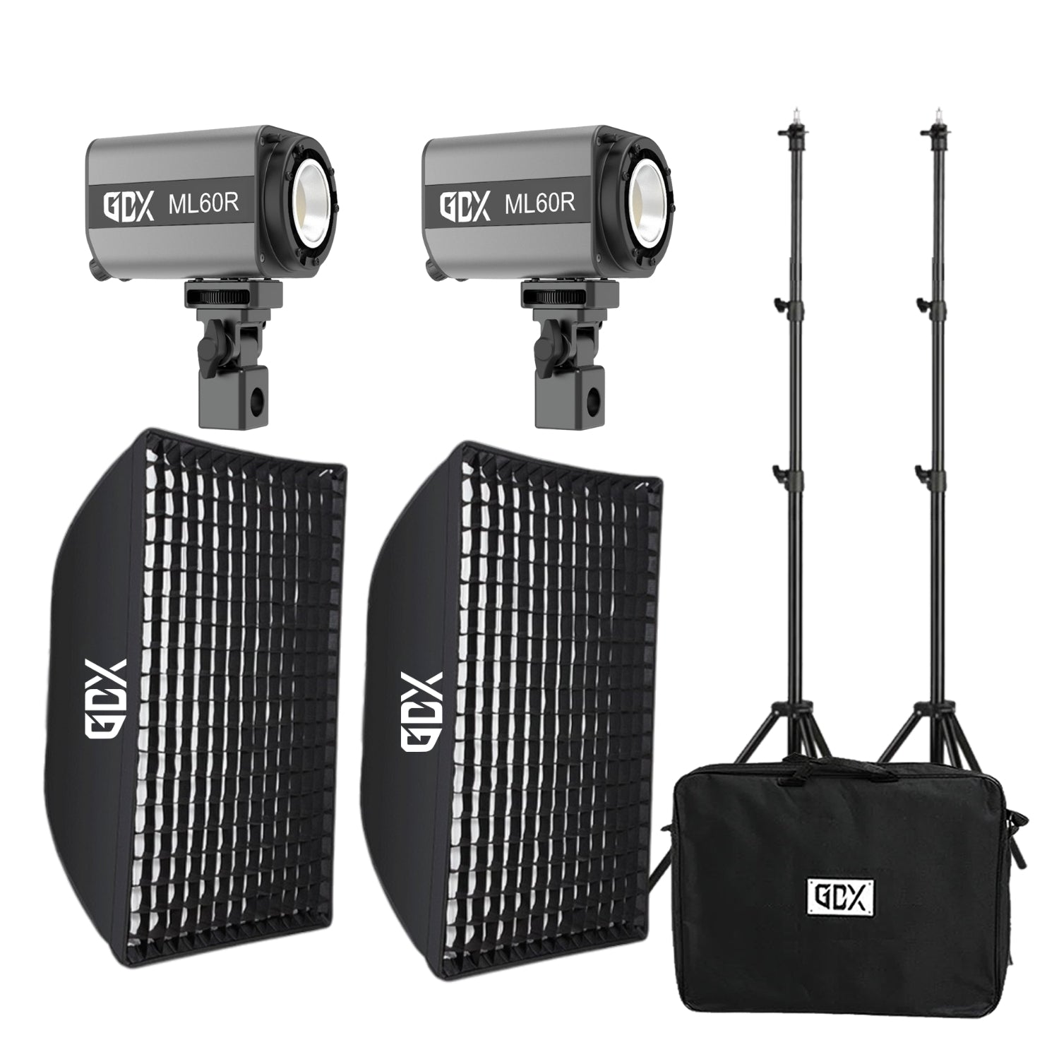 GDX ML60RGB 60W RGB Bataryalı Led İkili Set 60x90 Gridli Softbox 2.6m Işık Ayaklı