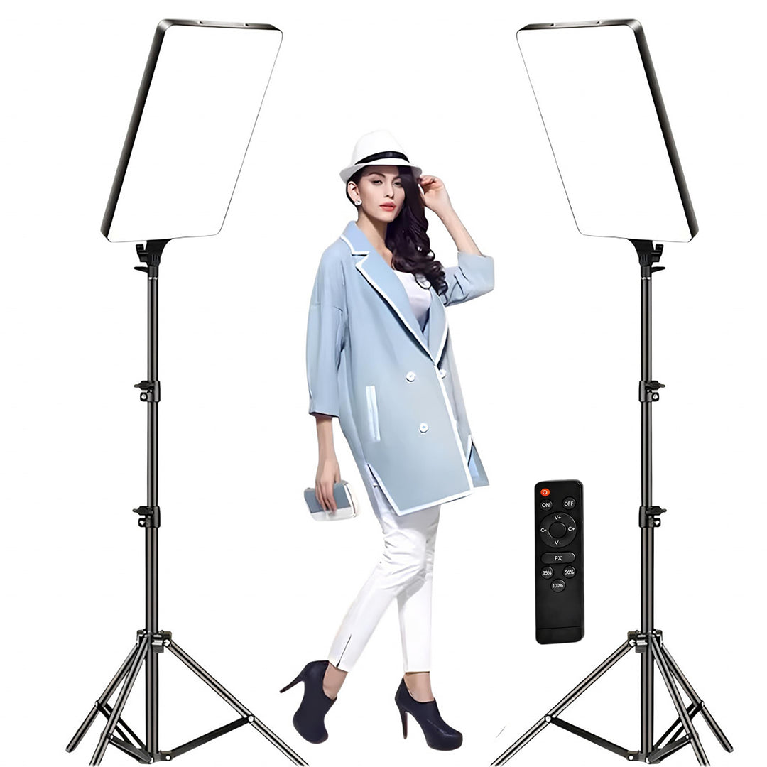 GDX P300TS 100C II BiColor 100W LED Panel & Paslanmaz Çelik Kalın Işık Ayağı İkili Stüdyo Seti (2 Işık + 2 Ayak)