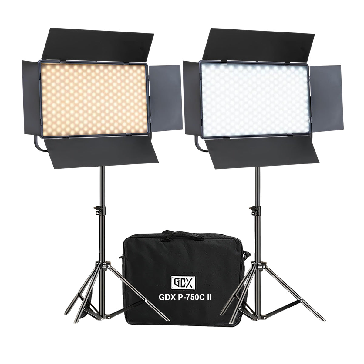 GDX P-750C II 500W Bicolor İkili LED Video Işığı Seti 2700K-6500K Ayak ve Taşıma Çantalı Tam Set