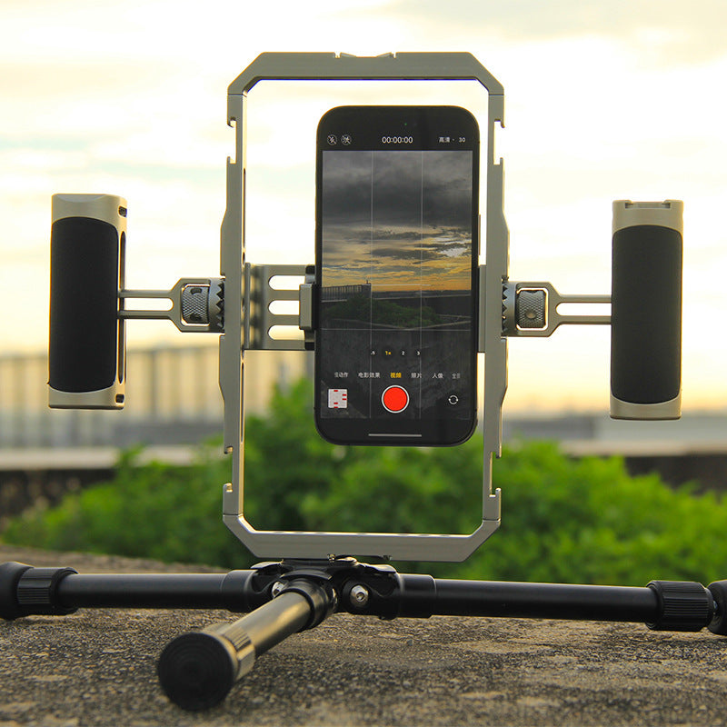 GDX PHN-08 Profesyonel Video Rig Çift Tutacaklı Metal Telefon Kafesi Vlog Ekipmanı