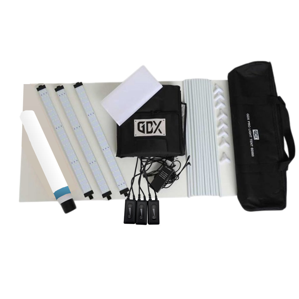 GDX Pro II 60x60 cm Işıklı Ürün Çekim Çadırı 3 LED Panelli 4 Fonlu E-Ticaret Fotoğraf Seti