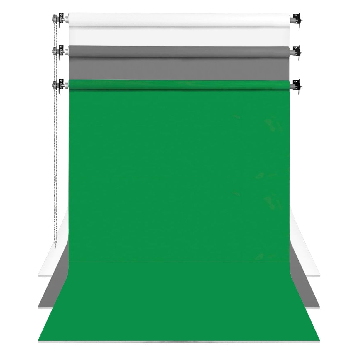 GDX Fixed Fabric White - Green - Gray 3-Piece Background Curtain Set 2.70x5.80 Meters - For Ceiling and Wall