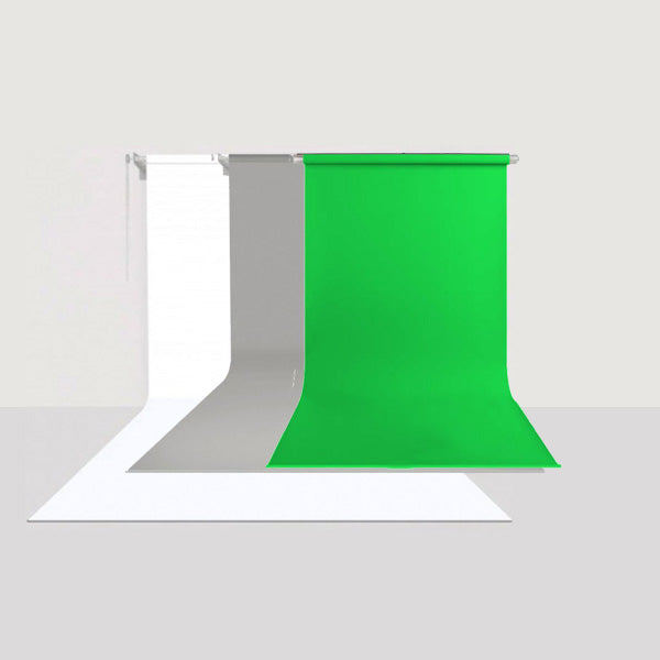 GDX Fixed Fabric White - Green - Gray 3-Piece Background Curtain Set 2.70x5.80 Meters - For Ceiling and Wall