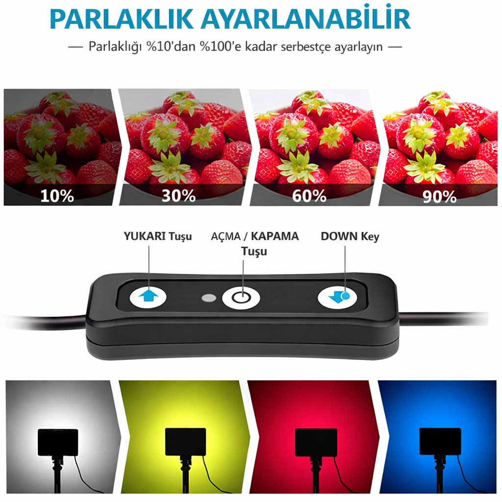 GDX SFT-120C Beyaz LED Mini Panel Işık 2'li Set Masaüstü Standlı Renkli Filtreli Vlog Yayıncı Işığı