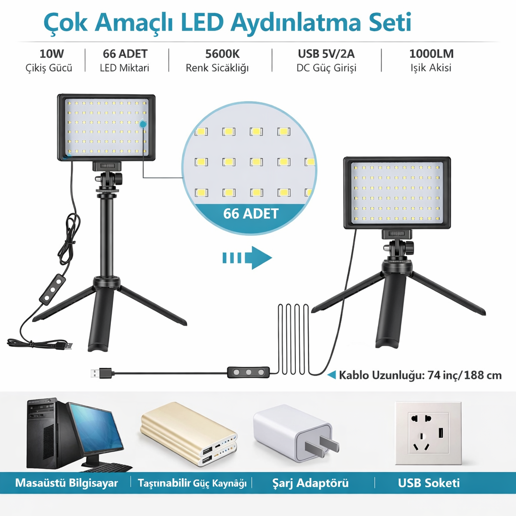 GDX SFT-120C 2'li Bicolor LED Panel Işık Seti Masaüstü Standlı Renkli Filtreli Vlog Yayıncı Işığı
