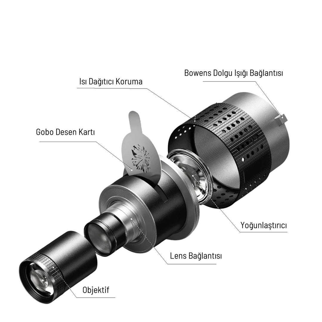 GDX SN-02 120mm Optik Snoot Projeksiyon Kiti Bowens Mount 35 Gobo + 5 Renk Filtresi