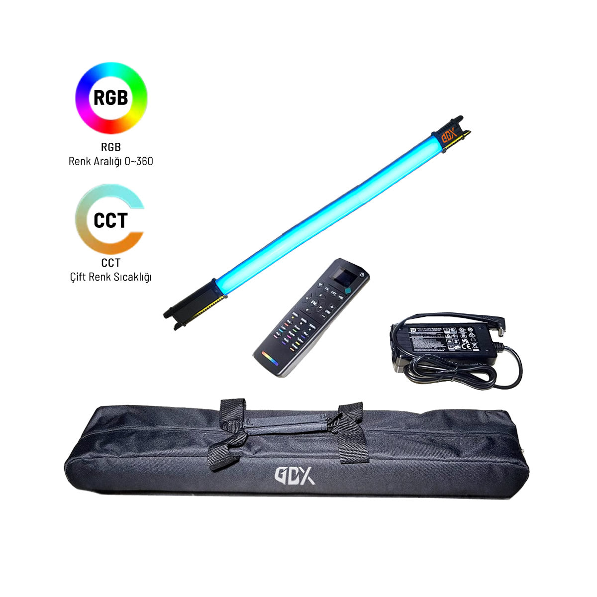 GDX TB-60 RGB 60 cm Tekli Tüp Işık Seti 260 cm Işık Ayağı + BALL-02 Ballhead Başlık