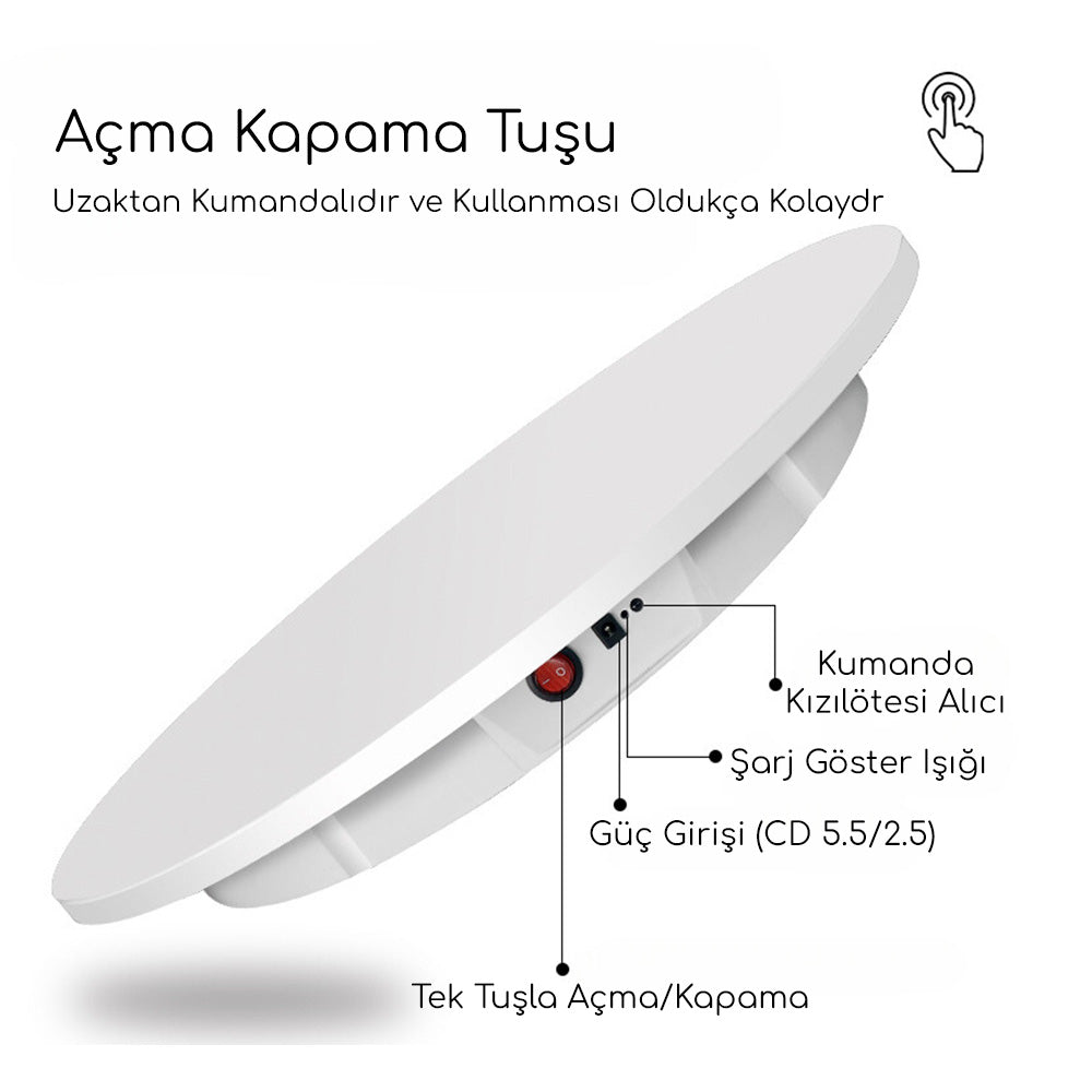 GDX TUTA Çap 60 cm Döner Tabla 100 kg Kapasiteli 360 Derece Uzaktan Kumandalı Ürün Çekim Platformu