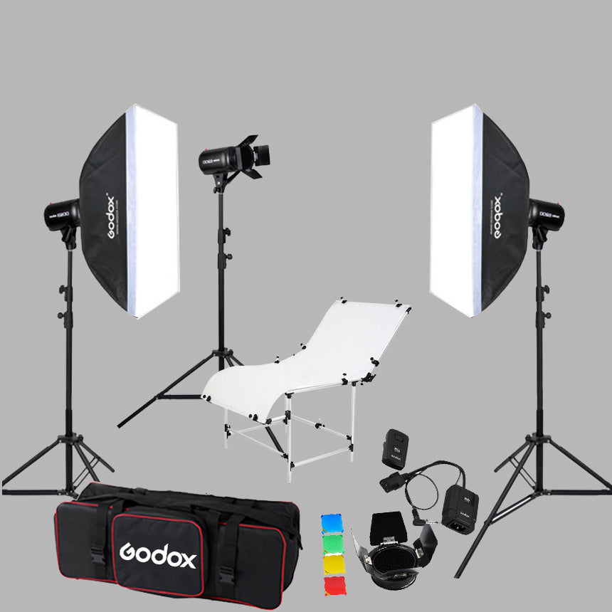 Godox E250 3'lü Paraflaş Set + Çekim Masası 1x2 Metre