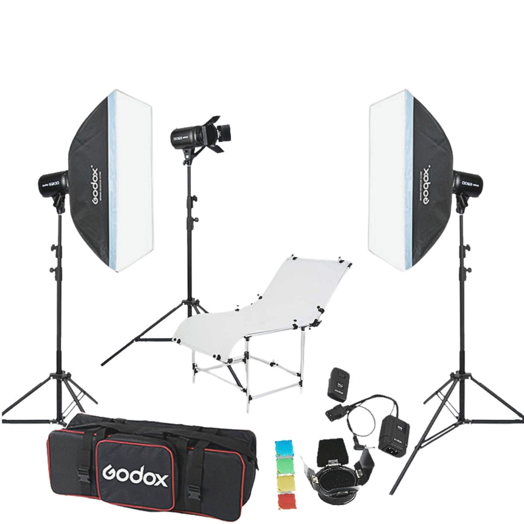 Godox E250 3'lü Paraflaş Set + Çekim Masası 60x130 cm