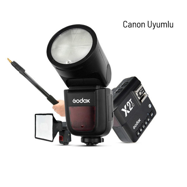 Godox V1 Canon Flaş Kit (Yuvarlak Kafa) FULL Set