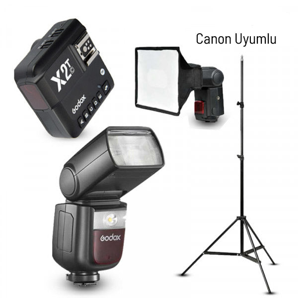 Godox V860III-C Canon Flaş Full Set (Tepe Flaş + Tetikleyici + Tripod + Softbox)