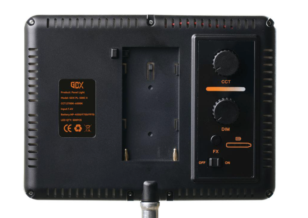 GDX PL500C II 20W Bi-Color Tasinabilir LED Video Panel Isigi (2700K-6500K, 500 LED, 8 FX Sahne Efekti, DC ve Batarya Destekli)