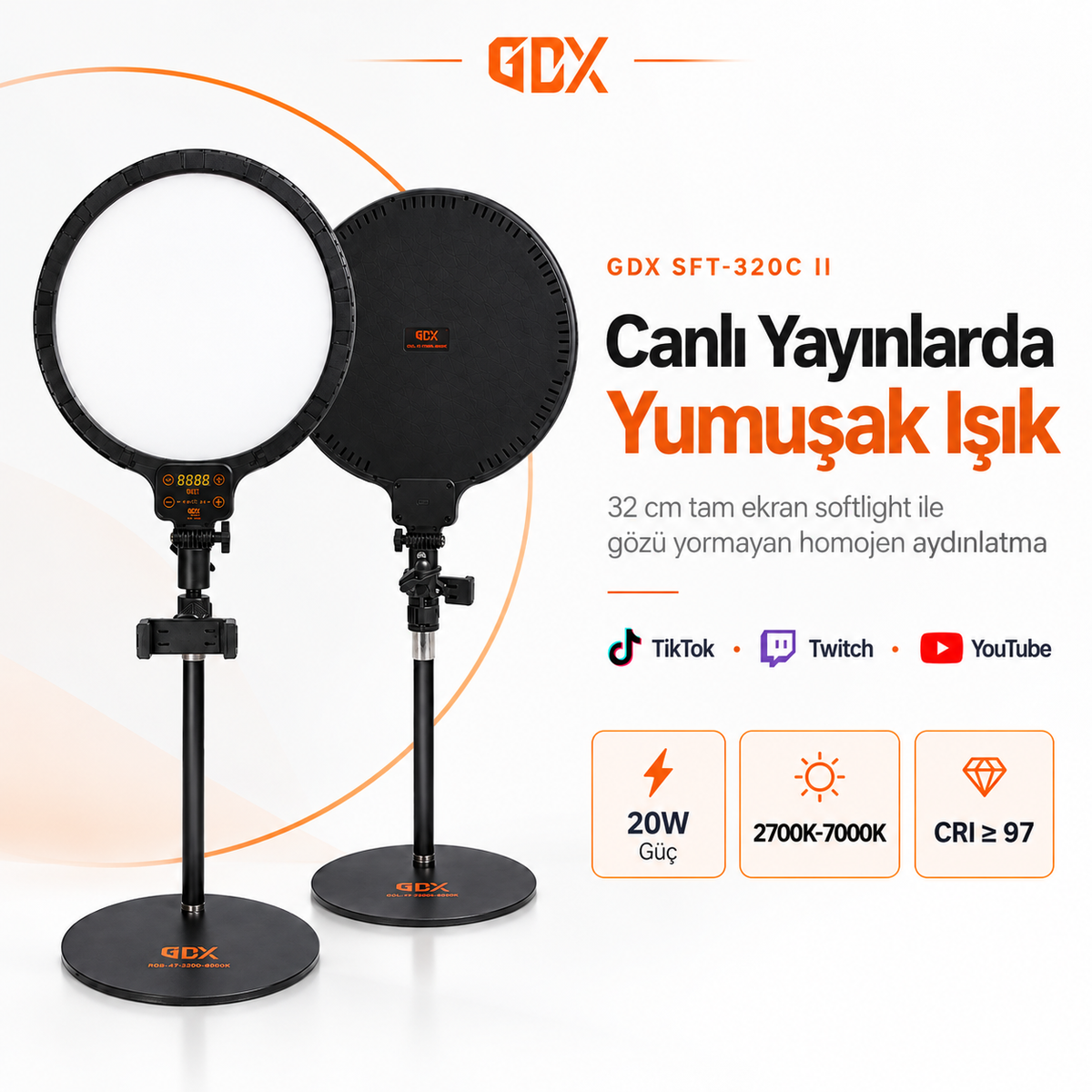 GDX SFT-320C II Tekli 32cm Bi-Color Masaüstü LED Soft Panel Canlı Yayın Işığı Kit