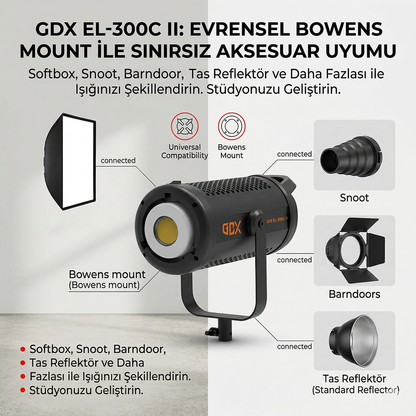 GDX EL-300C II 300W Bi-Color LED Fotoğraf ve Video Işığı 2700K-6500K Profesyonel Bowens Mount Sürekli Işık