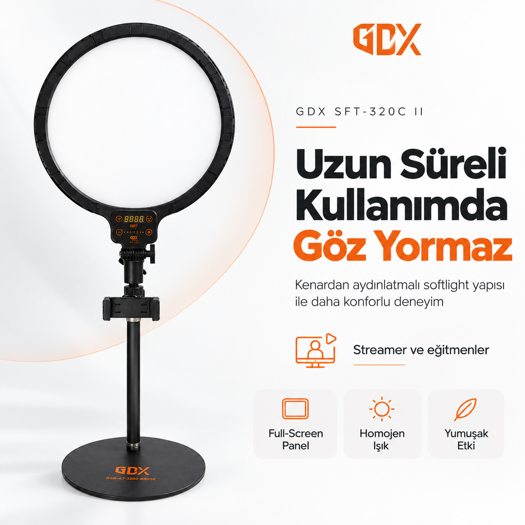 GDX SFT-320C II Tekli 32cm Bi-Color Masaüstü LED Soft Panel Canlı Yayın Işığı Kit