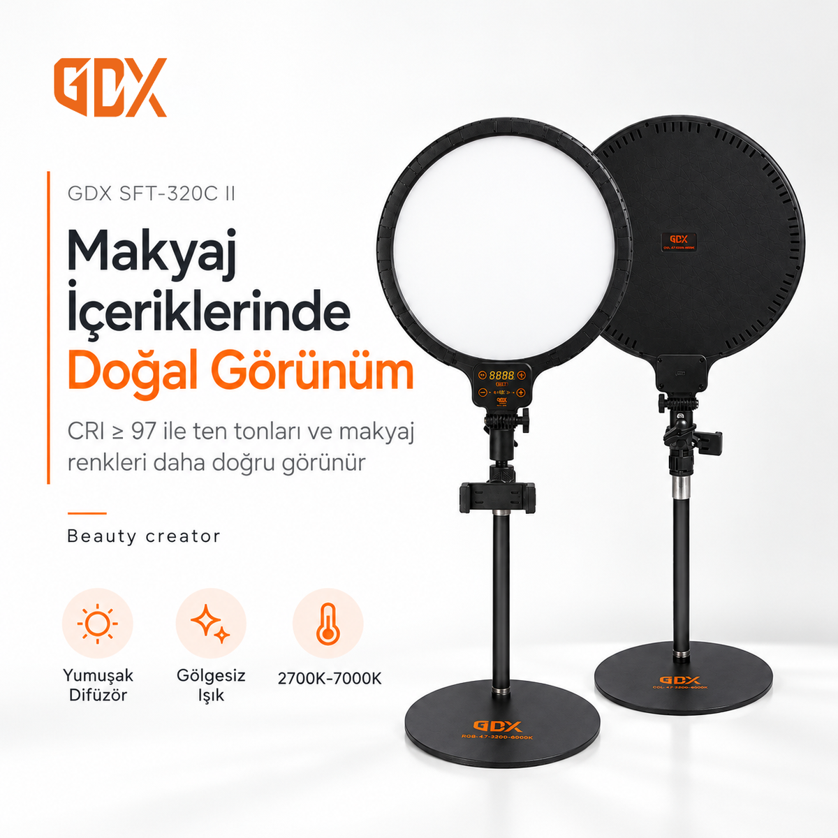 GDX SFT-320C II Tekli 32cm Bi-Color Masaüstü LED Soft Panel Canlı Yayın Işığı Kit