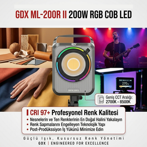 GDX ML-200R II 200W RGBWY LED Fotoğraf ve Video Işığı 2700K-6500K Profesyonel Bowens Mount Sürekli Işık Ünitesi