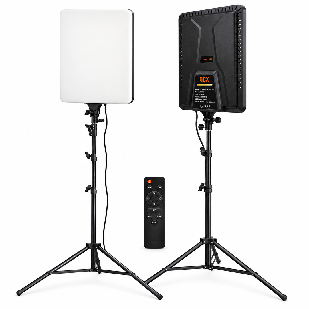 GDX P300TS 100C II BiColor 100W LED Panel & Paslanmaz Çelik Kalın Işık Ayağı İkili Stüdyo Seti (2 Işık + 2 Ayak)