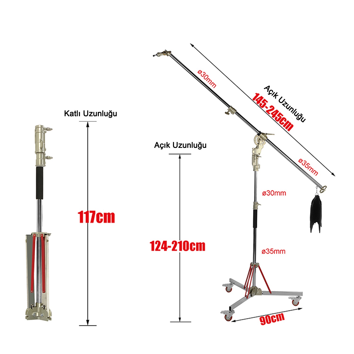 GDX BS-300 Plus Tekerlekli Boom Stand Deve Boynu 40kg Taşıma Kapasiteli Ağır Hizmet