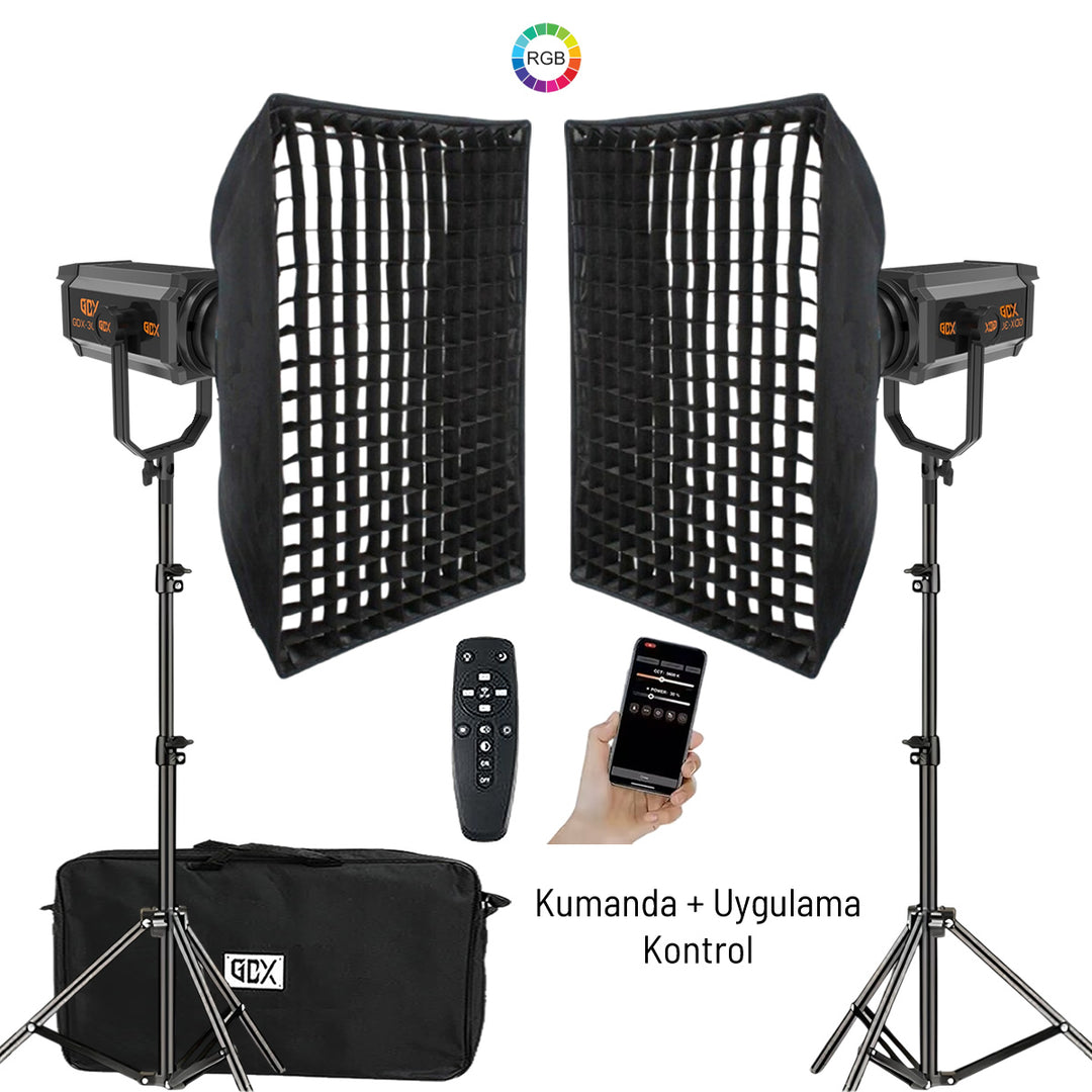 GDX 300 RGB III İkili Dolgu Işığı Seti 2x RGB COB LED Softbox ve 260cm Ayaklı Full Set