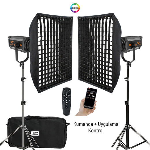 GDX 300 RGB III İkili Dolgu Işığı Seti 2x RGB COB LED Softbox ve 260cm Ayaklı Full Set