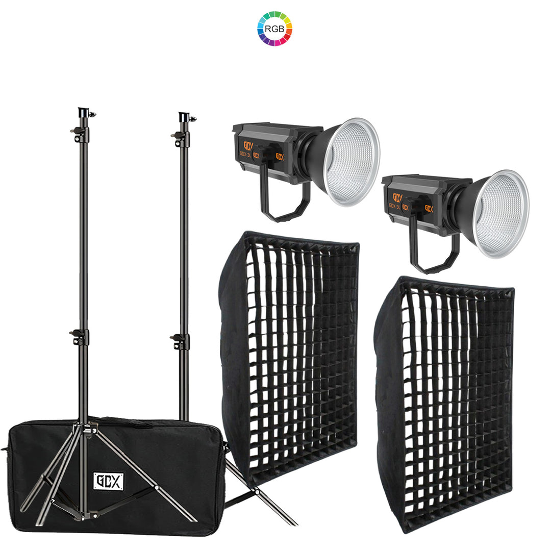 GDX 300 RGB III İkili Dolgu Işığı Seti 2x RGB COB LED Softbox ve 260cm Ayaklı Full Set