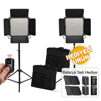GDX CF-LED 1024W 2'li 120W LED Fotoğraf ve Video Işığı Seti Batarya ve Şarj Cihazı Hediyeli