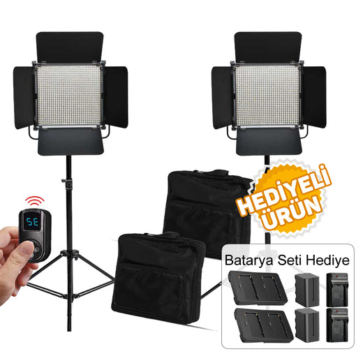 GDX CF-LED 1024W 2'li 120W LED Fotoğraf ve Video Işığı Seti Batarya ve Şarj Cihazı Hediyeli