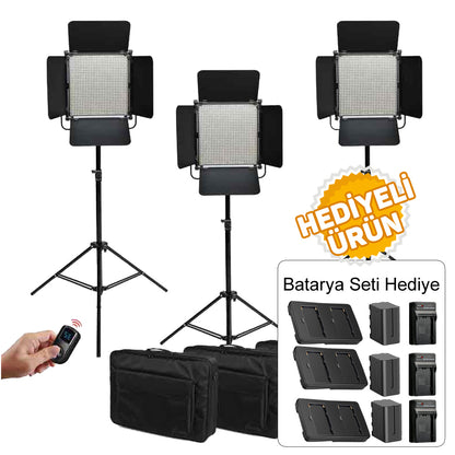 GDX CF-LED 1024W 3'lü LED Işık Seti Batarya ve Şarj Cihazı Hediyeli