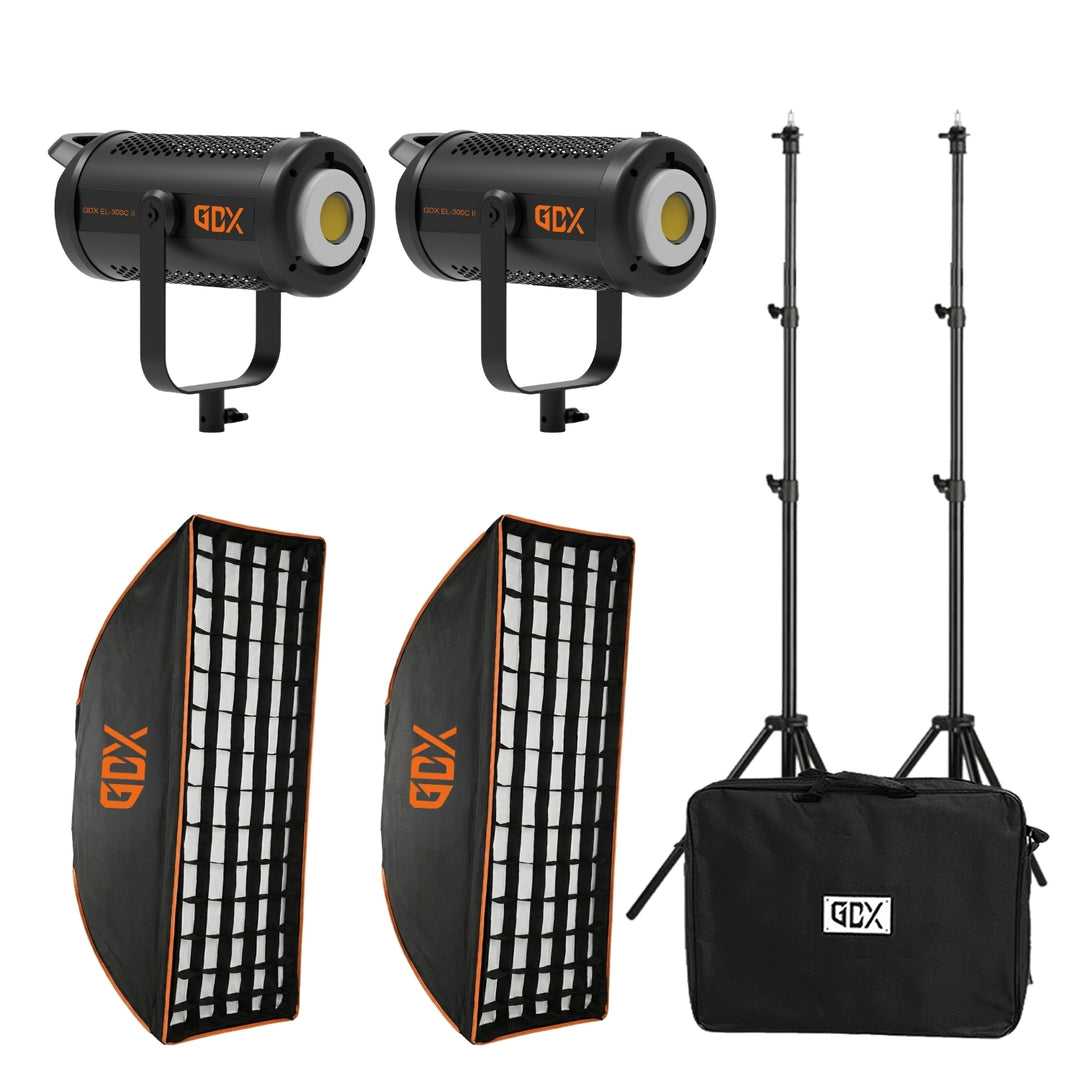 GDX EL-300C II 600W Bi-Color İkili LED Fotoğraf ve Video Işık Seti 2700K-6500K Softbox 260cm Ayak Sürekli Işık Seti
