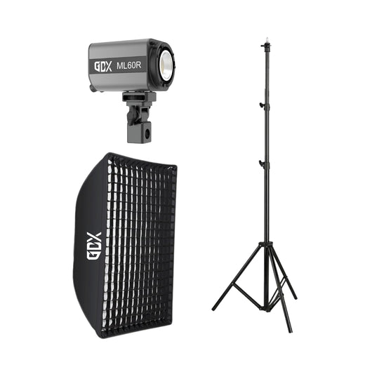 GDX ML60RGB 60W RGB Bataryalı Led Tekli Set 60x90 Gridli Softbox 2.6m Işık Ayaklı