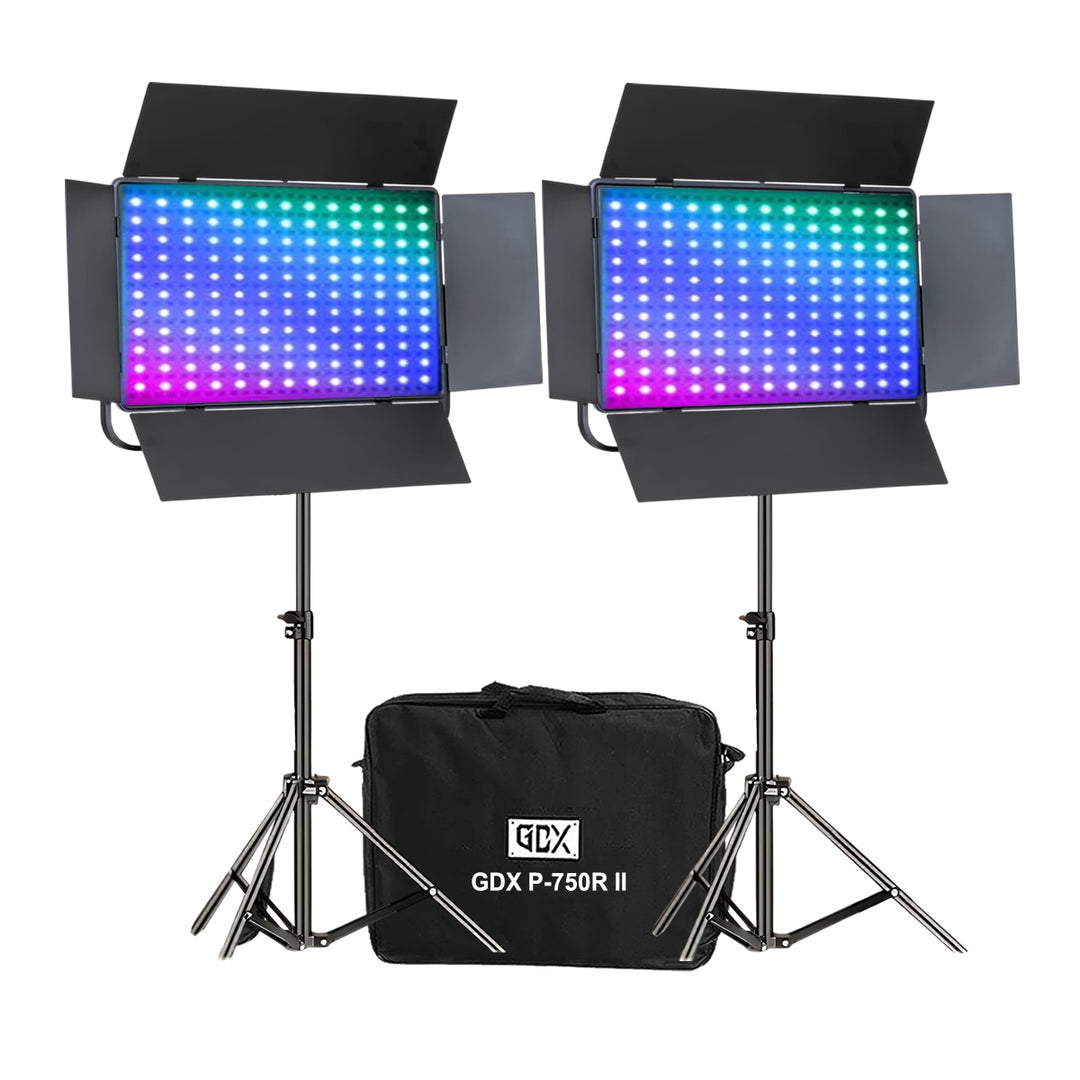 GDX P-750R II 300W RGB İkili Panel LED Fotoğraf ve Video Işık Seti 2700K-6500K 260cm Ayaklı Full Set