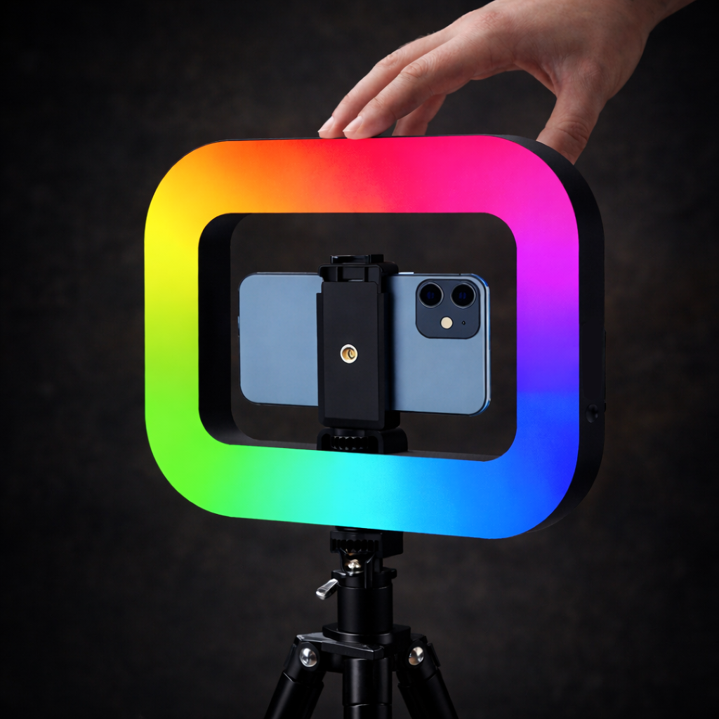 GDX PHN-20W RGB Led Video Işığı Sabitleyici Stabilizatörlü Vlog Rig Telefon Işık Seti