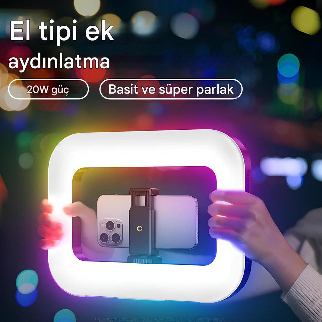 GDX PHN-20W RGB Led Video Işığı Sabitleyici Stabilizatörlü Vlog Rig Telefon Işık Seti