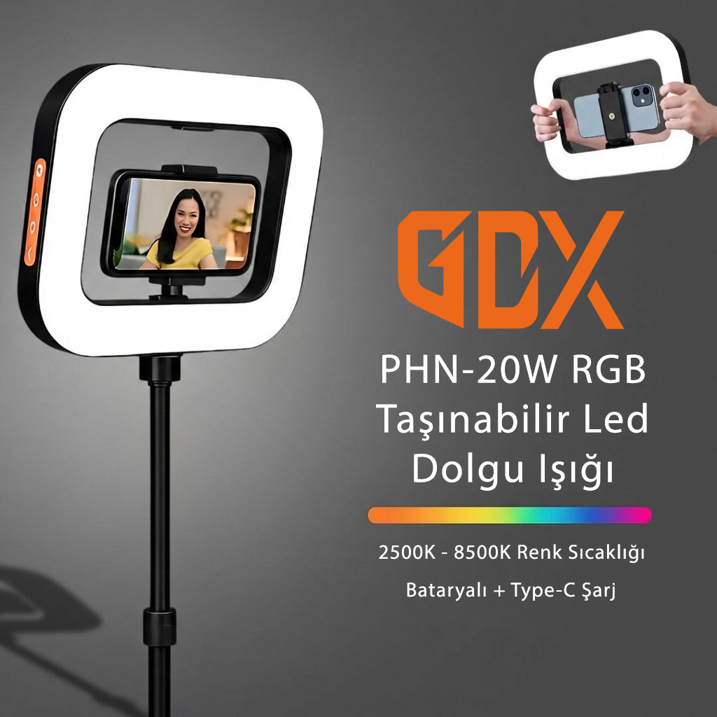 GDX PHN-20W RGB Taşınabilir Led Dolgu Işığı