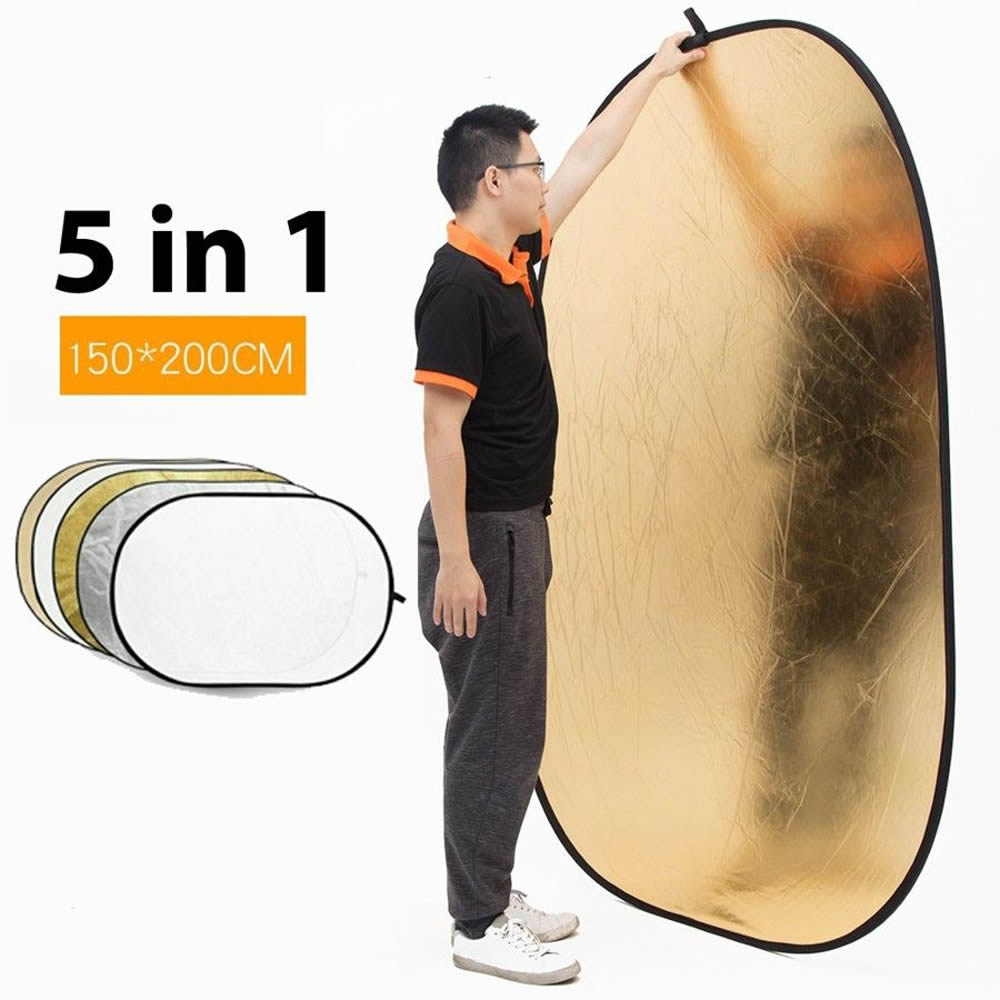 GDX 150x200 cm 5 in 1 Reflektör Seti Gümüş Altın Beyaz Siyah Difüzör Yansıtıcı
