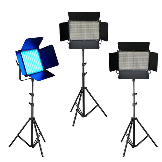 GDX 3'lü Panel Led Işık Seti CF-1500R RGB + 2x CF-LED 2020W Profesyonel Video Aydınlatma