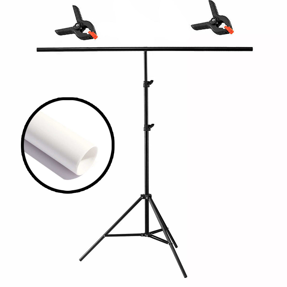 GDX Seyyar 100x200cm Beyaz PVC Fon Perde Seti T-Profil Standlı Mat Beyaz Ürün Çekim Fon Seti